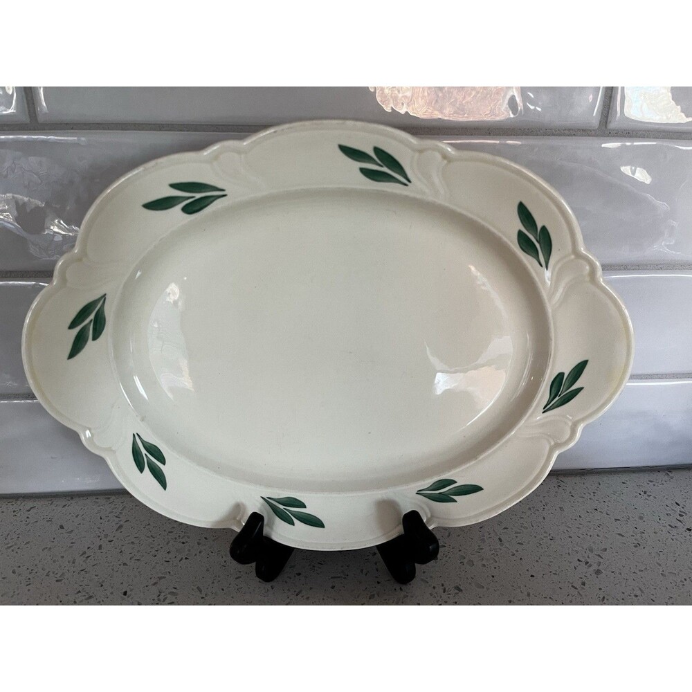 Taylor Smith Taylor Green Leaf Border Design Plate Platter 1930s USA Vintage